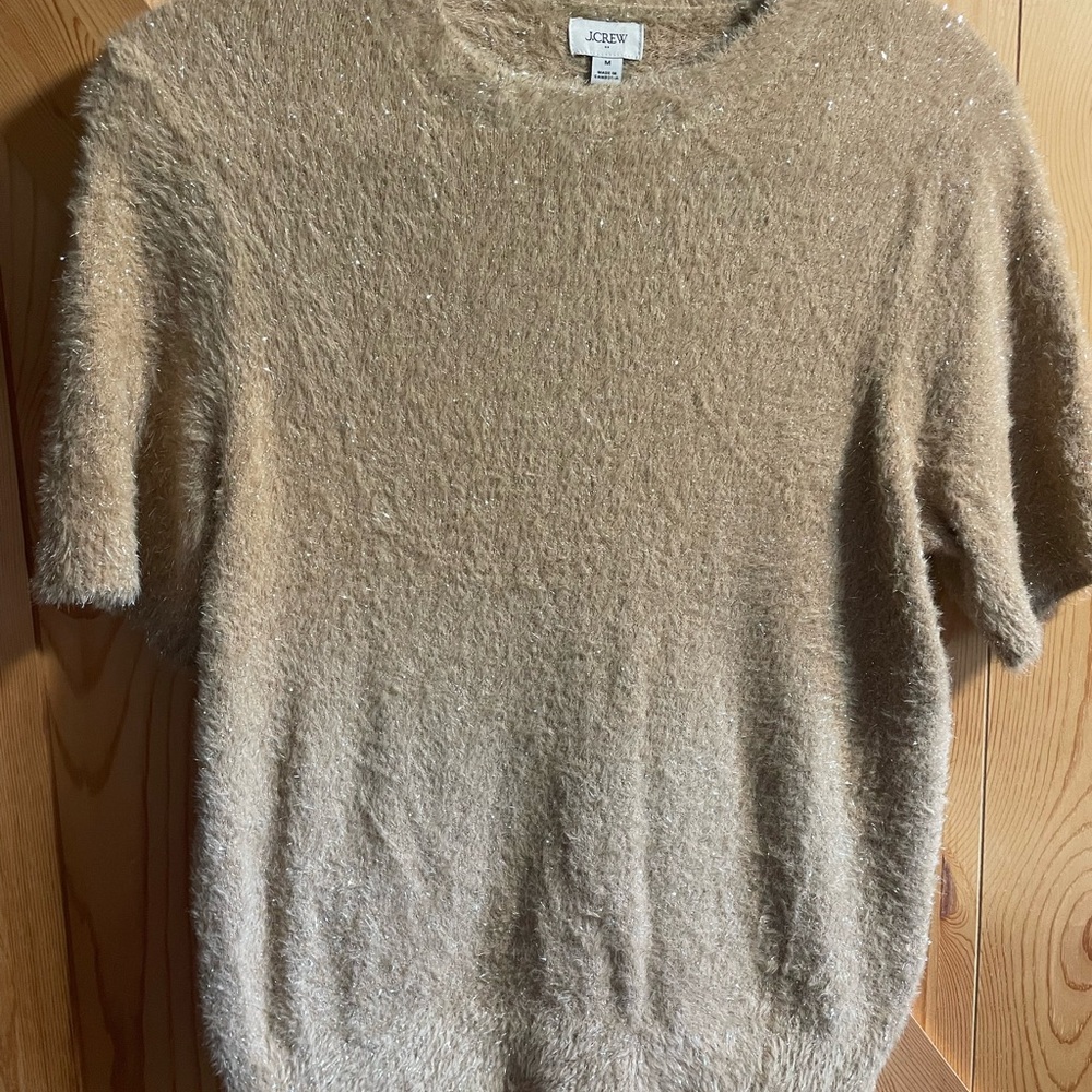 J. Crew Women's Short-Sleeve Fuzzy Crewneck Sweater in Light Beige